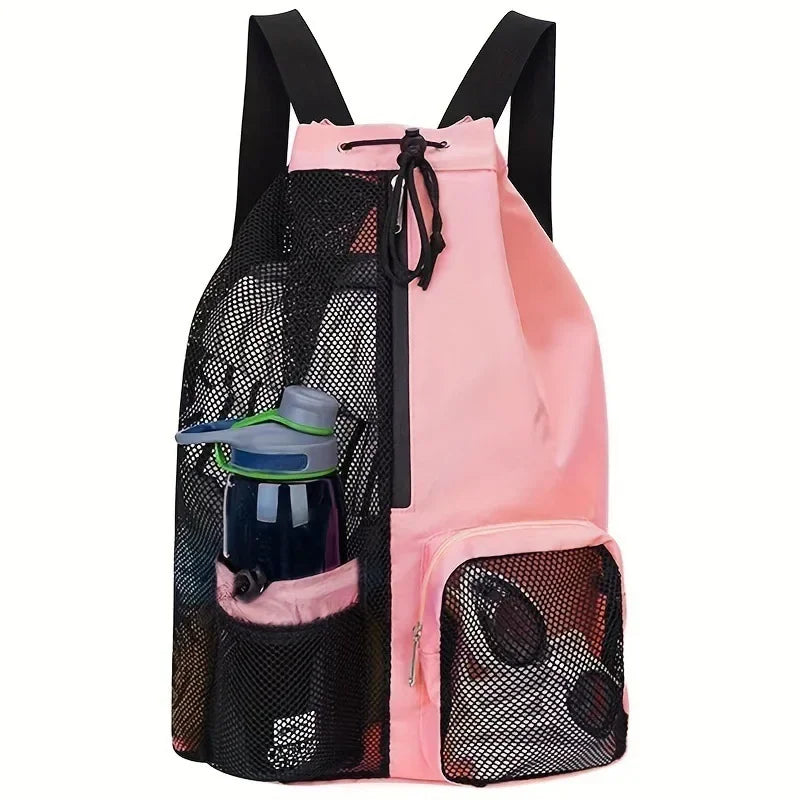 Swim Bag with Wet Pocket |  Mesh Drawstring Backpack