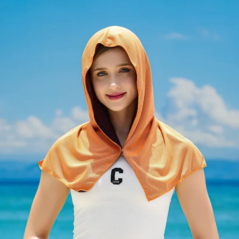 Summer Cooling Hoodie Towel Sweat-absorbent Cool Anti-UV Cycling Soft Cold Sensing Quick-drying Scarf for Fitness Hiking Fishing