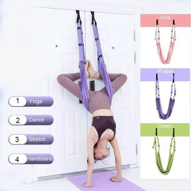 Adjustable Aerial Yoga Strap | Door Hanging Hammock Swing & Handstand Training Rope