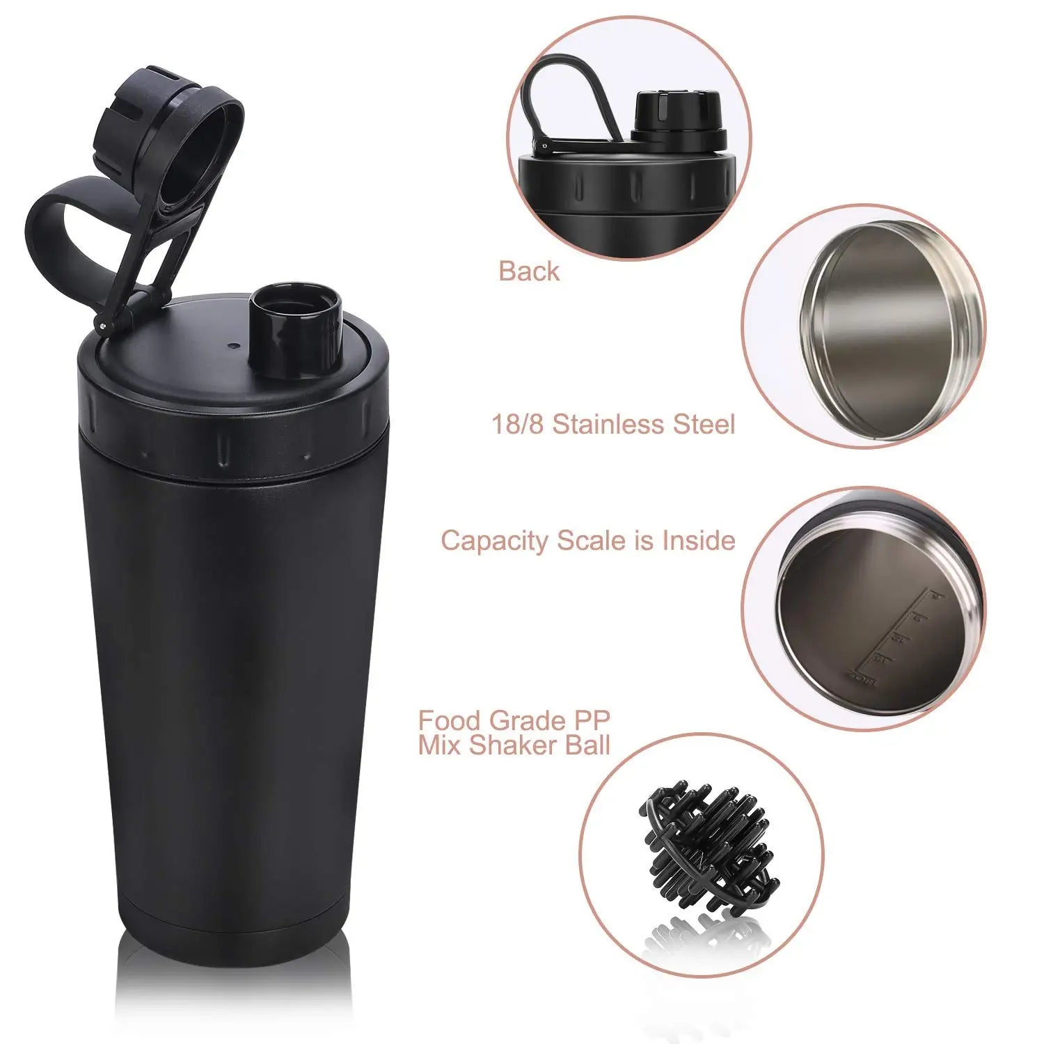 500ML Stainless Steel Protein Shaker Thermos – Gym Water Bottle, Portable Mixer for Powder, Milk & Drinks | Leak-Proof Travel Cup