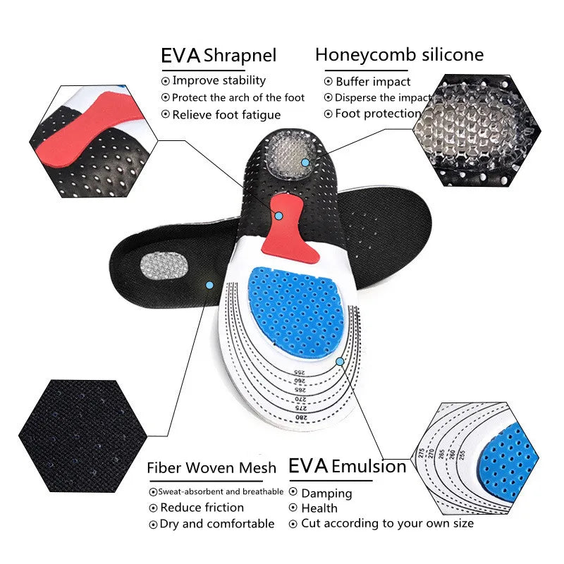 Silicone Gel Sport Insoles – Orthopedic Shock Absorption & Arch Support for Men and Women