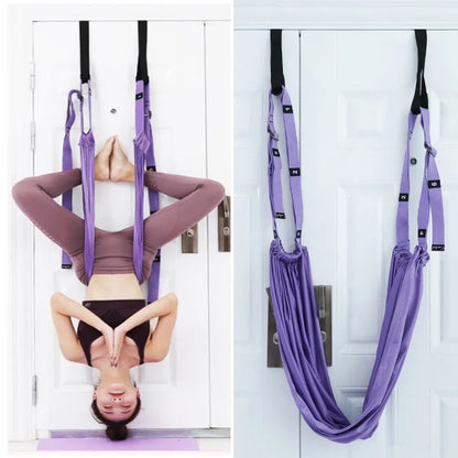 Adjustable Aerial Yoga Strap | Door Hanging Hammock Swing & Handstand Training Rope