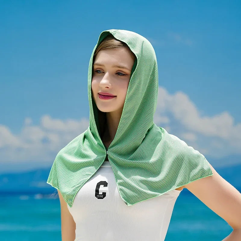 Summer Cooling Hoodie Towel Sweat-absorbent Cool Anti-UV Cycling Soft Cold Sensing Quick-drying Scarf for Fitness Hiking Fishing