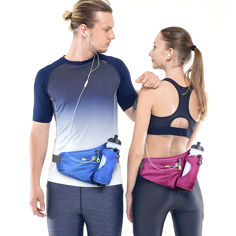 Adjustable Waterproof Running Waist Pack – No-Bounce Belt Bag with Bottle Holder, Headphone Port & Reflective Strips for Men & Women