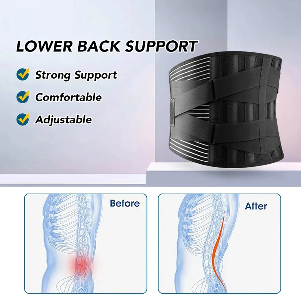 Verstellbarer Lordosenstützgürtel, doppelter Rückziehgürtel, orthopädisches Korsett, Dekompression der Wirbelsäule, Linderung von Rückenschmerzen, Straffung des Bauches