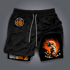 Dragon Ball Z Trainingsshorts, klassische Goku-Kampfpose, Logotext auf der rechten Seite, verstellbarer Kordelzug in der Taille, Sportbekleidung