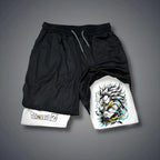 Dragon Ball Z Trainingsshorts, klassische Goku-Kampfpose, Logotext auf der rechten Seite, verstellbarer Kordelzug in der Taille, Sportbekleidung