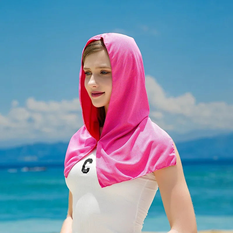 Summer Cooling Hoodie Towel Sweat-absorbent Cool Anti-UV Cycling Soft Cold Sensing Quick-drying Scarf for Fitness Hiking Fishing